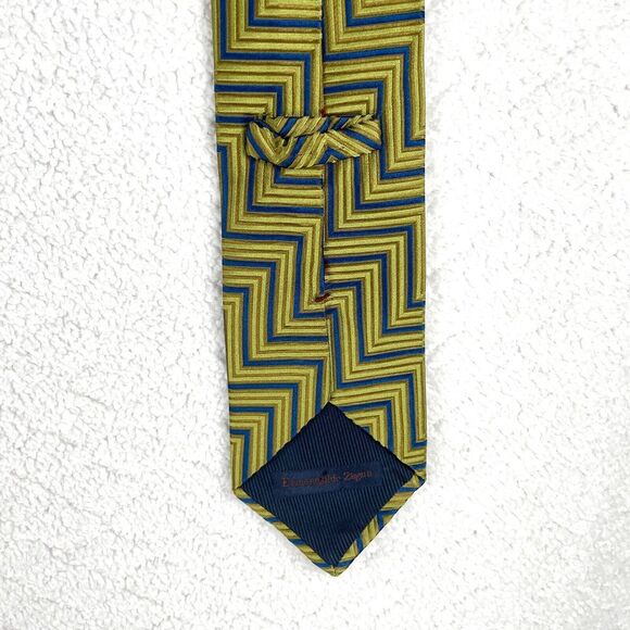 Ermenegildo Zegna Abstract Mens Tie Handmade Gold 3.75" x 60" Silk Made in Italy - Picture 2 of 8